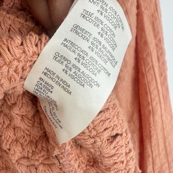 Free People Megan Crochet Knit Peplum Puff Sleeve Top Coral Sand Size Small NWOT - Picture 8 of 12